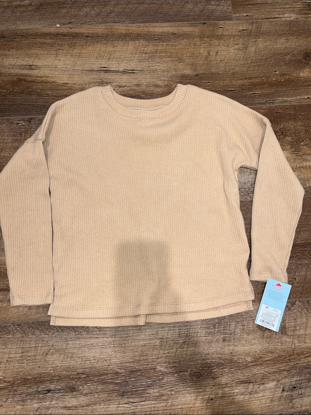 Cat & Jack Beige Ribbed Long Sleeve Crewneck Top